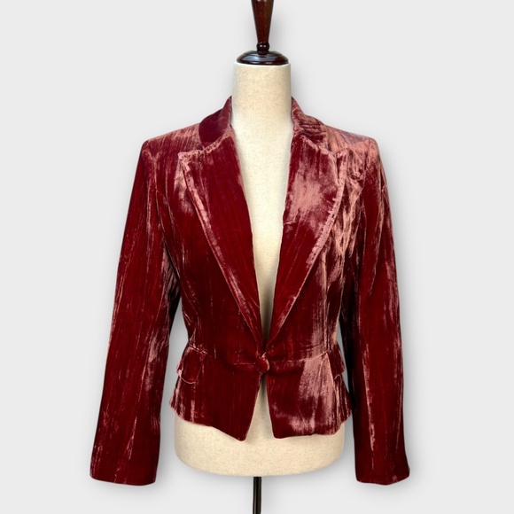 VINTAGE Alberto Makali Y2K Women Silk Velvet Jacket Burgundy Romantic Whimsigoth - Picture 1 of 15